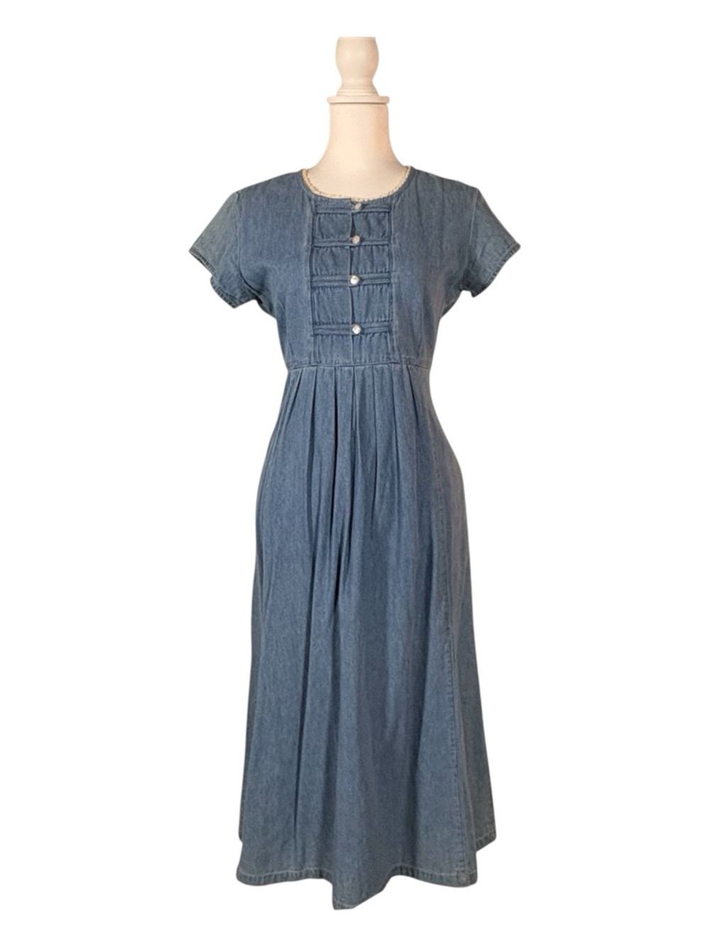 90s Cotton Denim Midi Dress Women’s 6P Petite Short Sleeve Casual Cottagecore